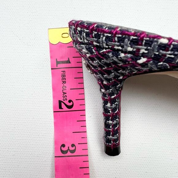 CHANEL Tweed Grosgrain CC Mules EU 38 US 7.5-8 Black Purple Pointed Toe Heels - Picture 13 of 15